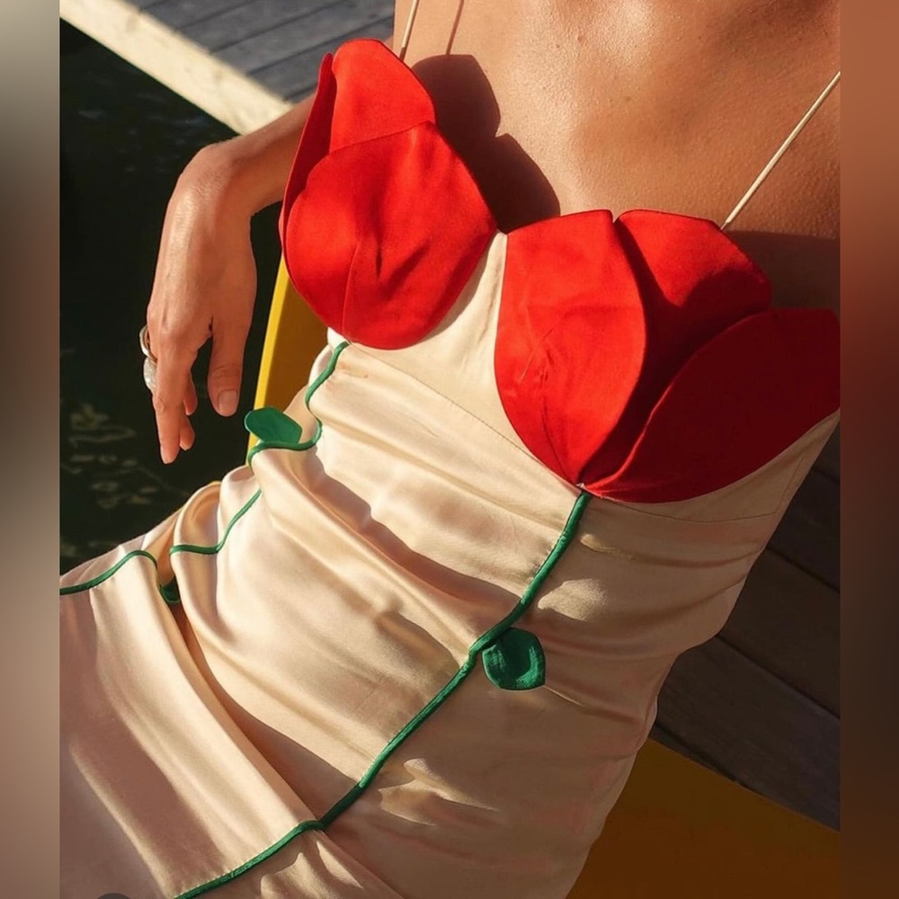 FARM Rio Red and Cream Maxi Dress.